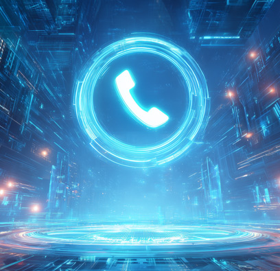 POTS Futuristic holographic phone call icon in digital space
